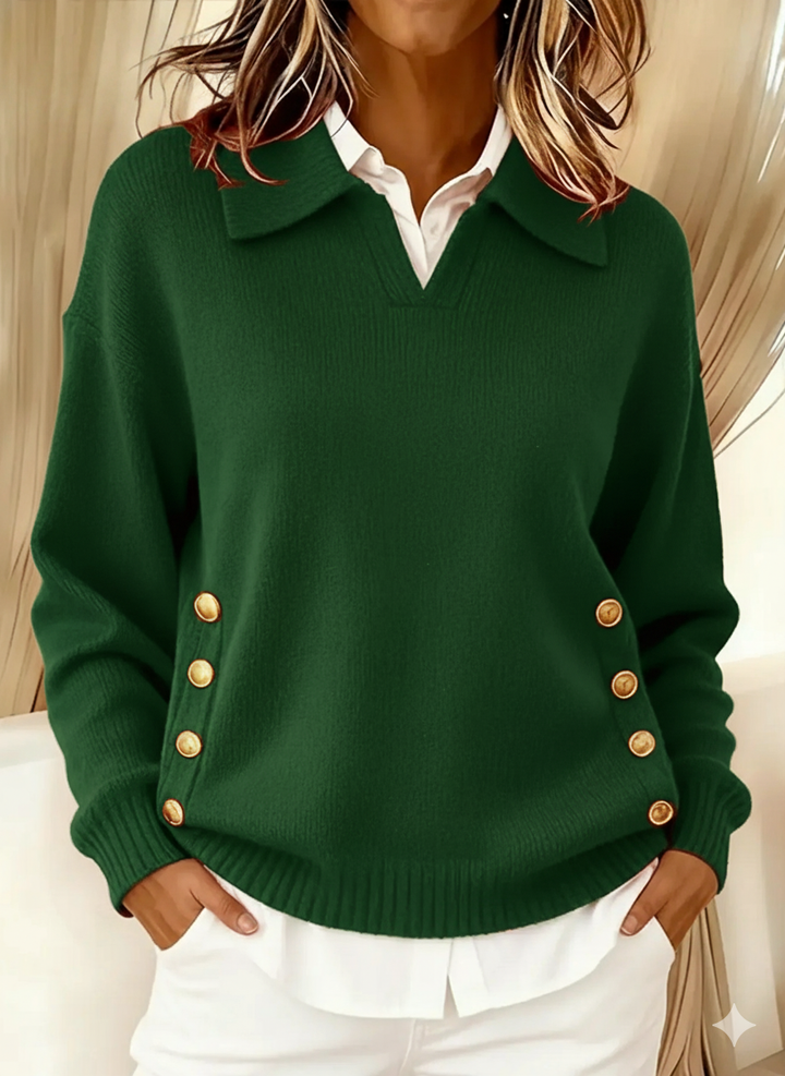 Barbara | Polo Collar Sweater with Gold Buttons