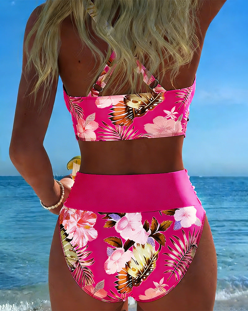 Freya - Bikini with Contrasting Floral Print and Slit