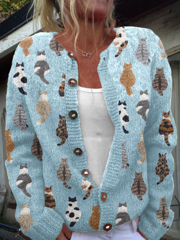 Audrey - Cozy Cat Print Cardigan