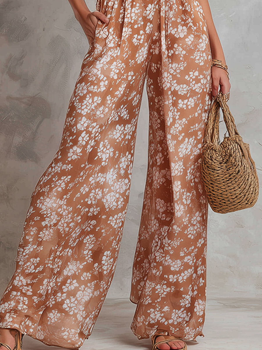 Athena - Elegant Floral Print Sleeveless Wide-Leg Jumpsuit