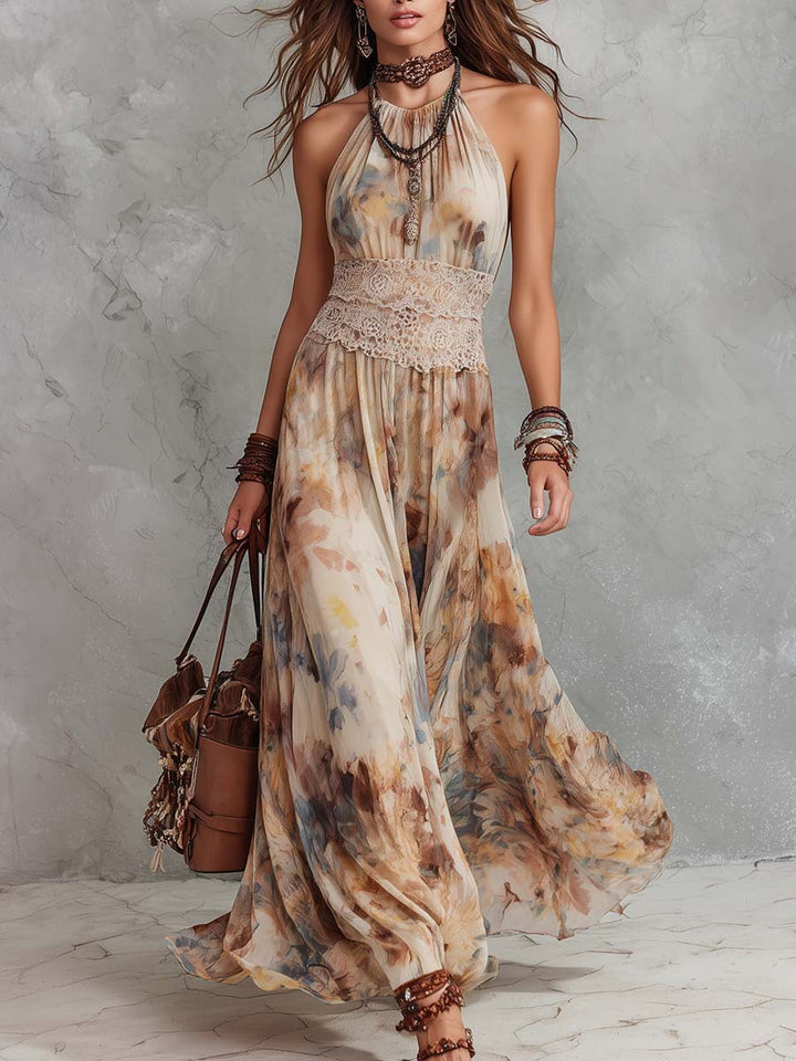 Lainey - Stylish Lace Trim Maxi Dress