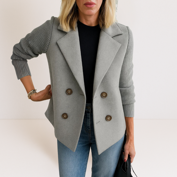 Marta - Elegant Coat with Knit Sleeves