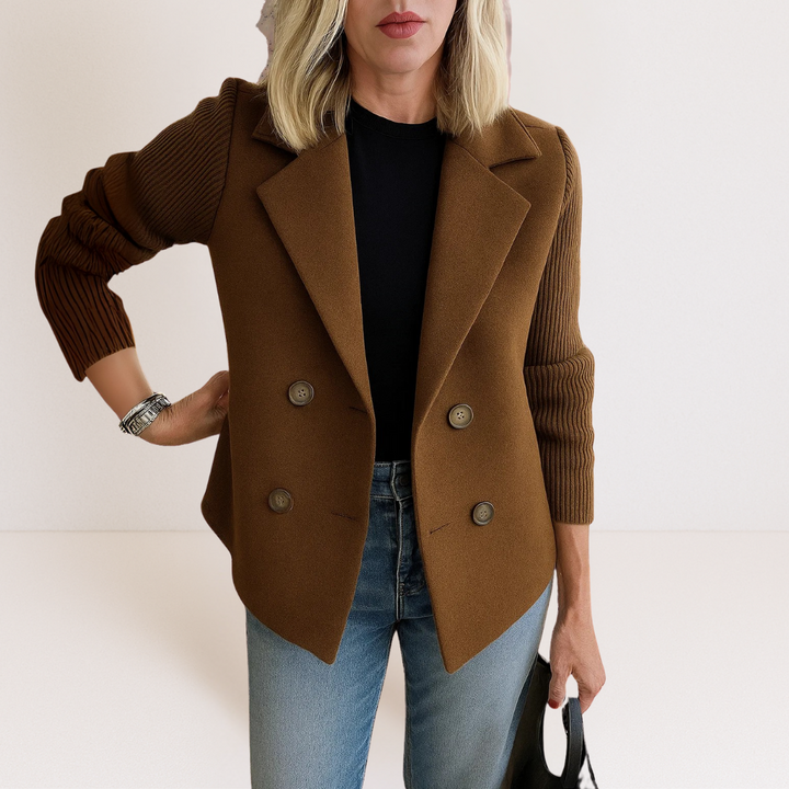 Marta - Elegant Coat with Knit Sleeves