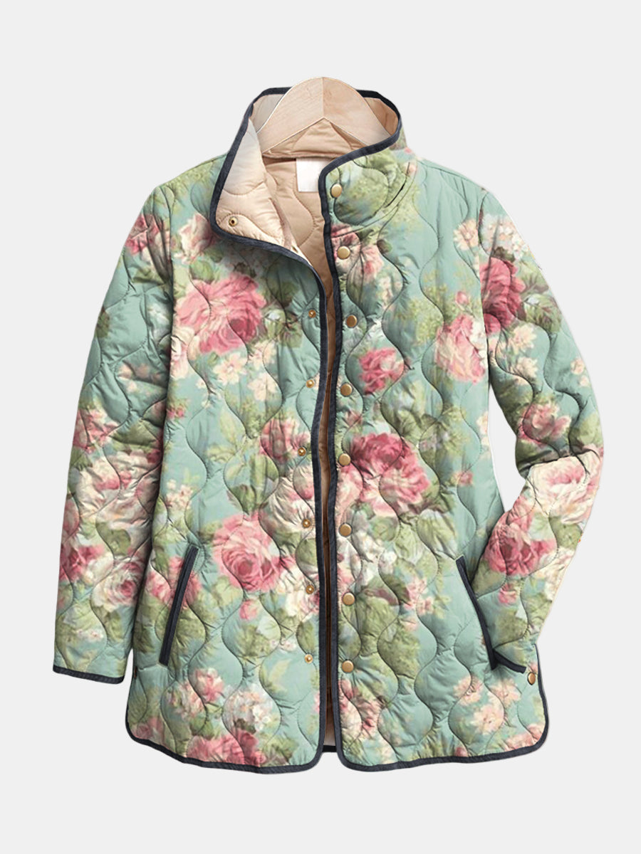 Yasmin - Retro Floral Patterned Quilted Jacket