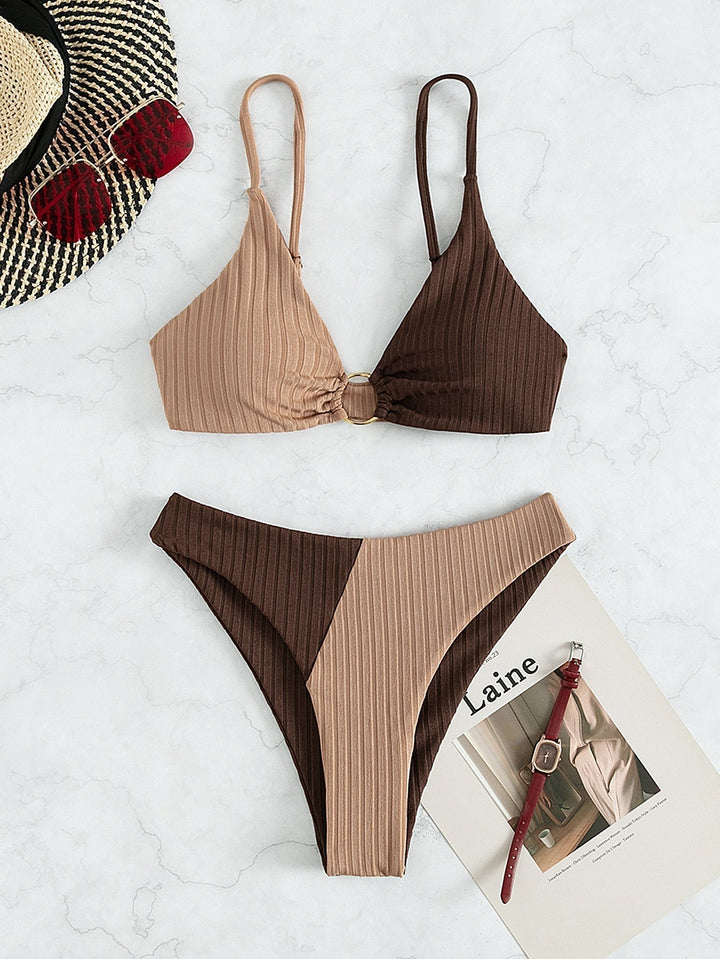Leslie - Ribbed Two Tone High Leg Bikini