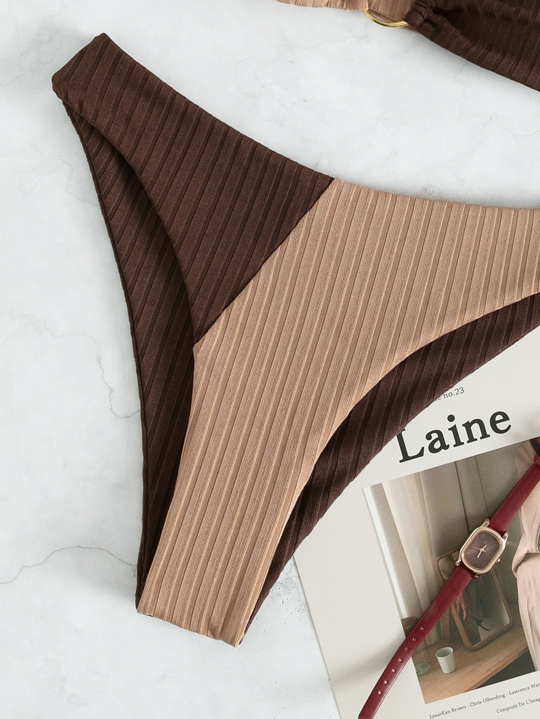 Leslie - Ribbed Two Tone High Leg Bikini