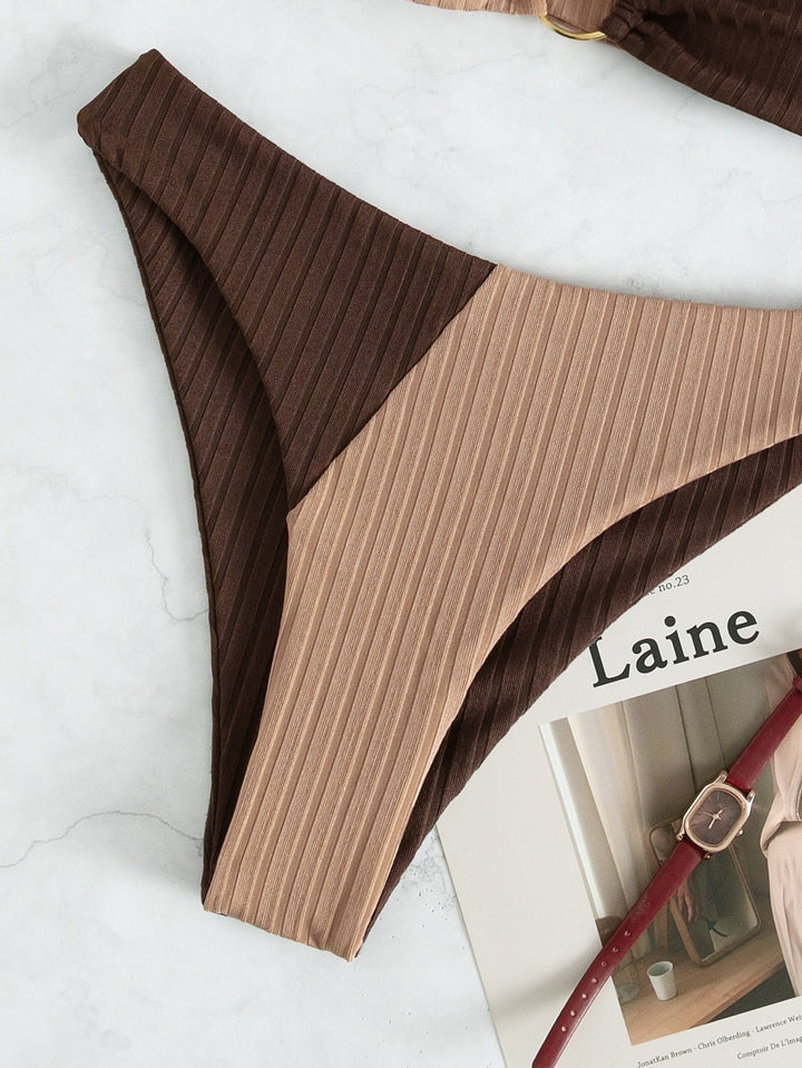 Leslie - Ribbed Two Tone High Leg Bikini