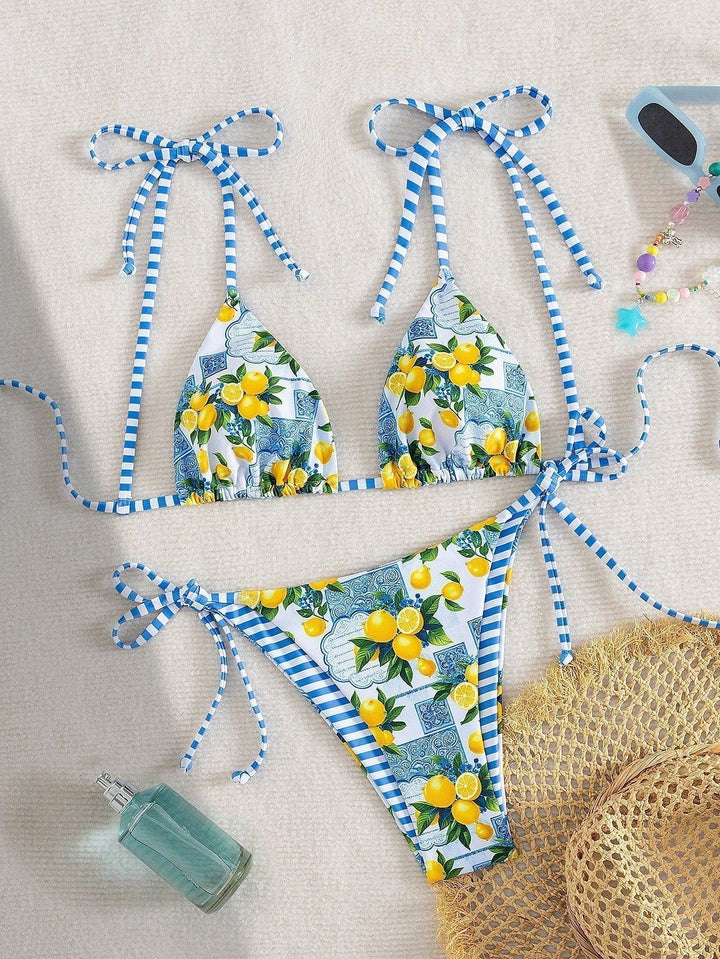 Candace - Lemon Print Triangle Bikini