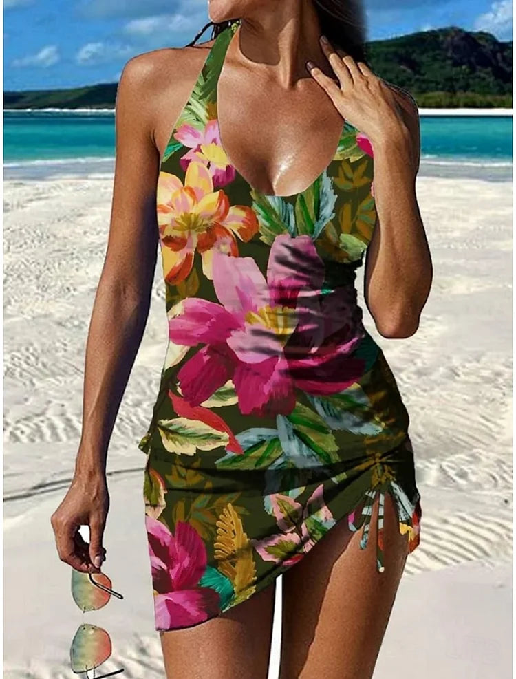 Aurora - Floral Graphic Tankini with Shorts, Tummy Control Effect