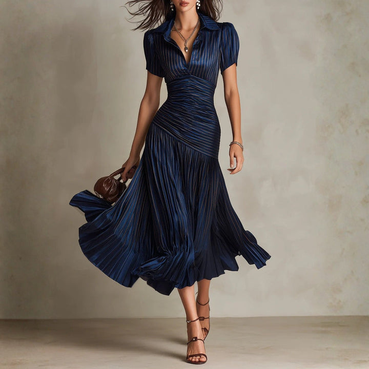 Shelby - Striped Shirt Collar Midi Dress