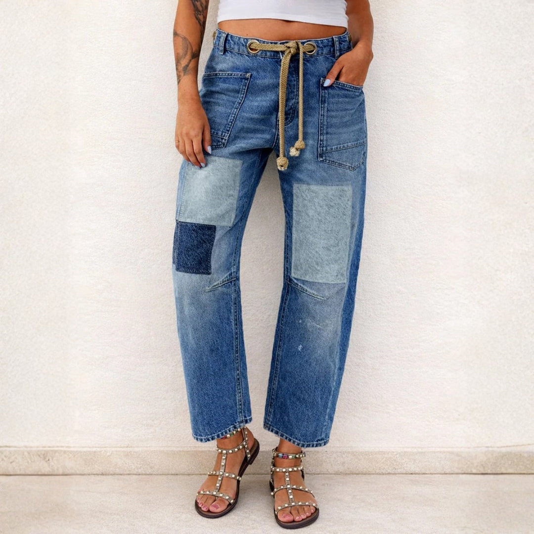 Chloe - Patchwork Drawstring Jeans