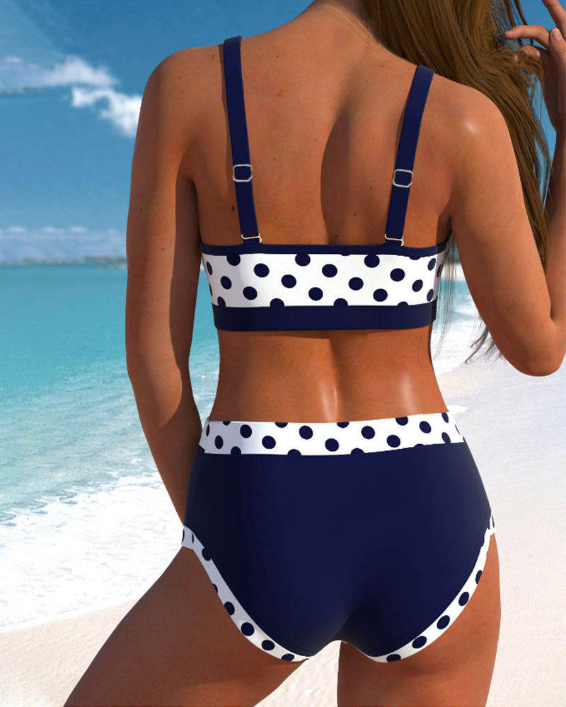 Allison - High-Waisted Polka Dot Bikini with Patchwork Design