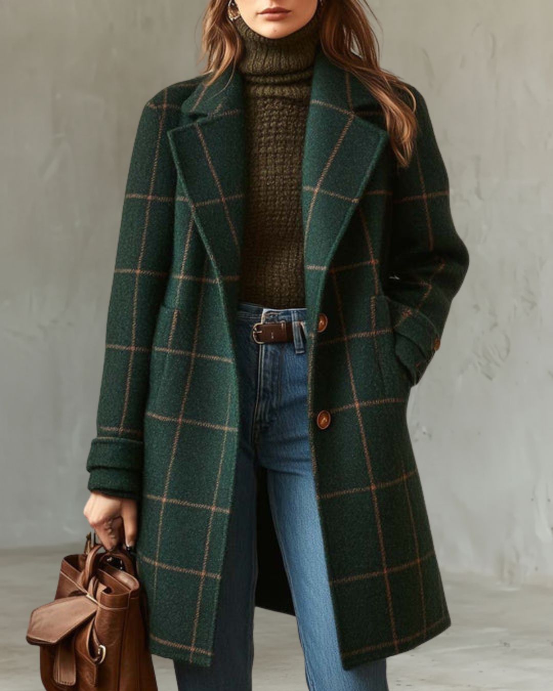 Natalia plaid tweed coat with lapel collar