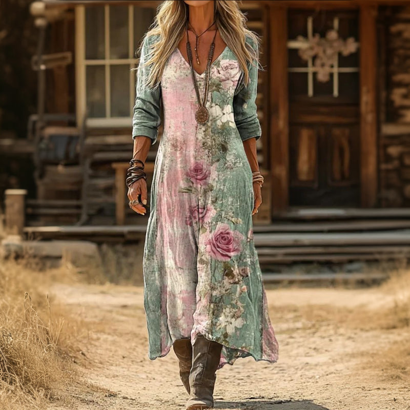 Iris - Casual Long Sleeve Dress Inspired by Vintage