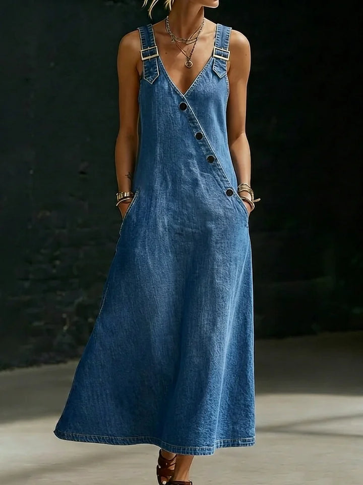 Lena - Long Denim Button Down Dress