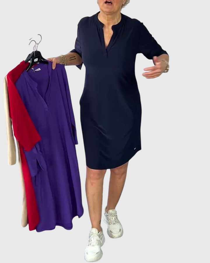 Alexandra - Solid V-Neck Dress