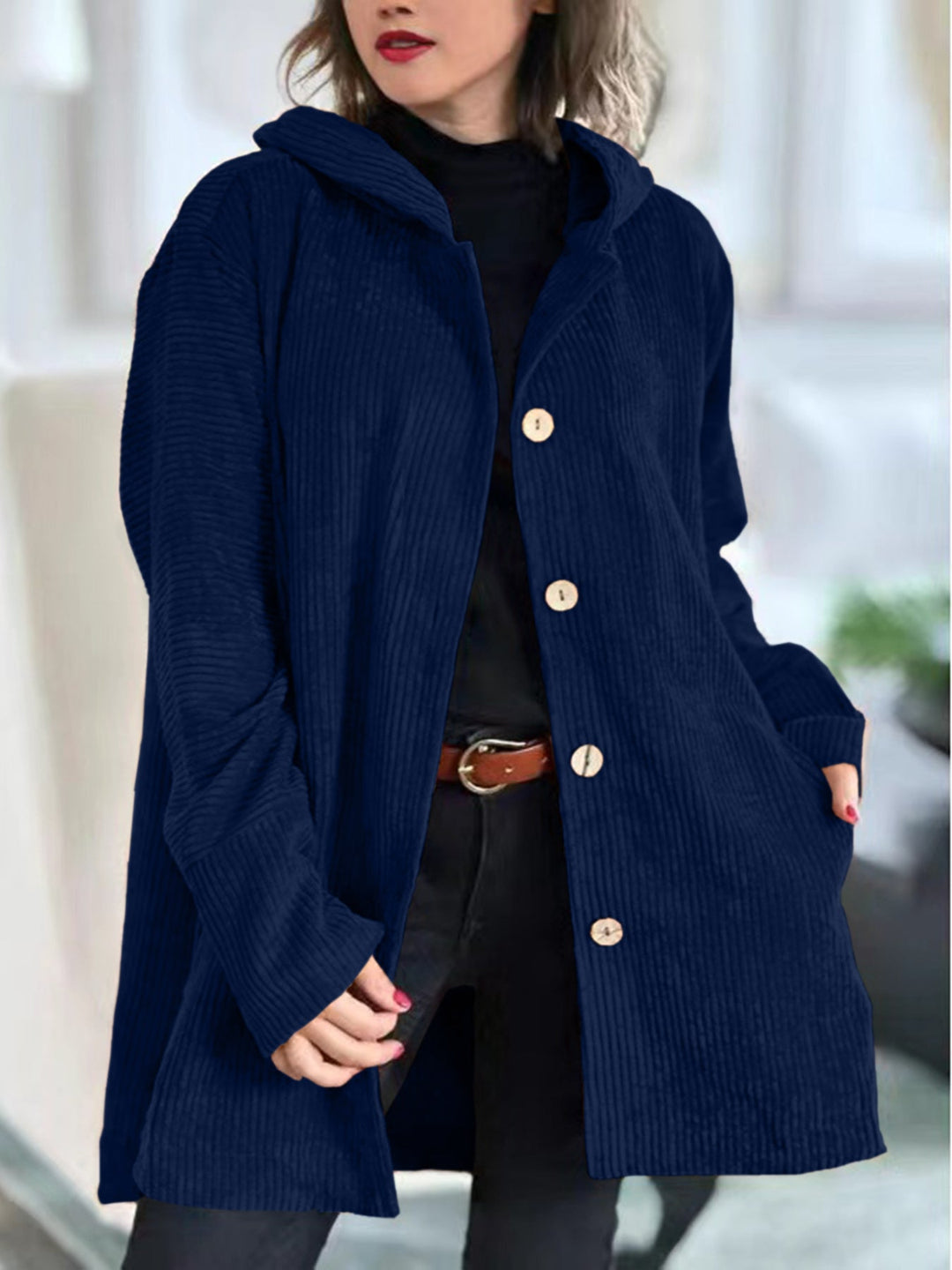 Abigail - Corduroy Hooded Cardigan