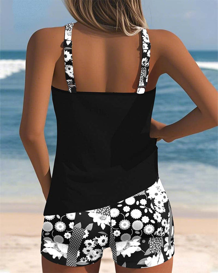 Leslie - Swimsuit Tank Top with Printed Boxer Set