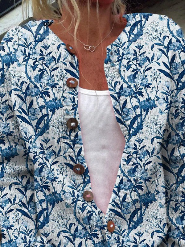 Maya - Vintage Floral Button-Front Cardigan