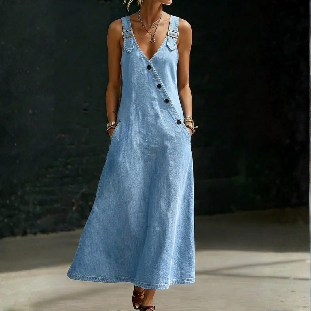 Lena - Long Denim Button Down Dress