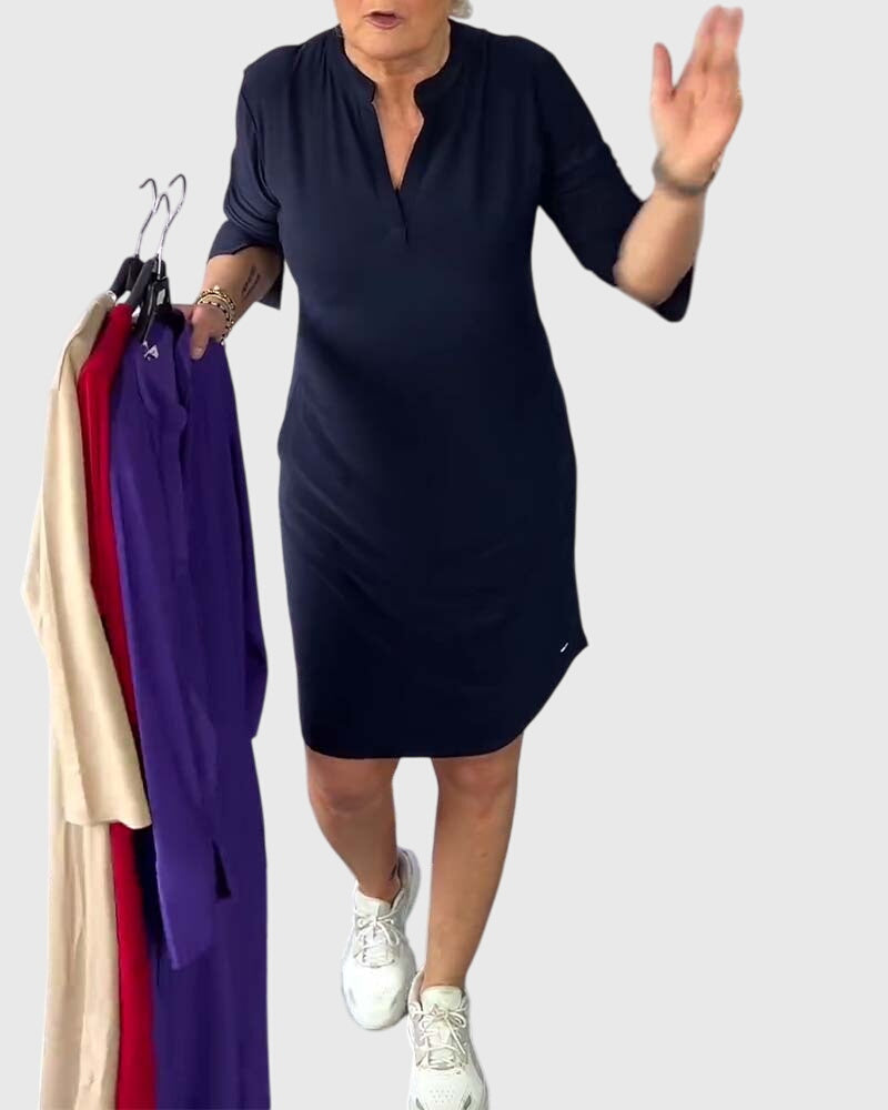 Alexandra - Solid V-Neck Dress
