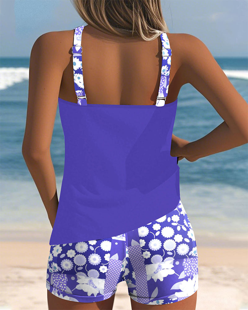 Leslie - Swimsuit Tank Top with Printed Boxer Set