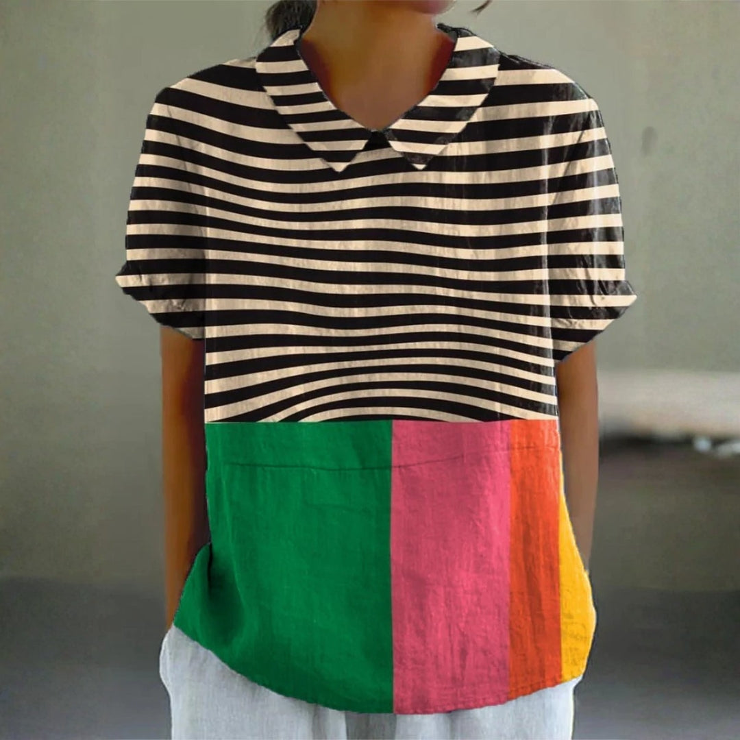 Macy - Bold Striped Blouse with Color Block