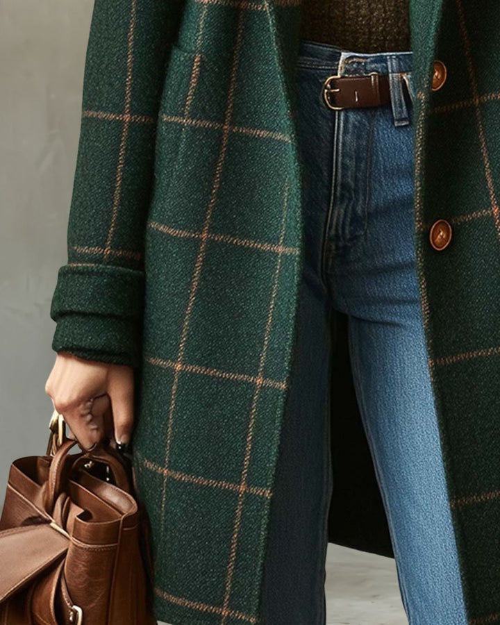 Natalia plaid tweed coat with lapel collar