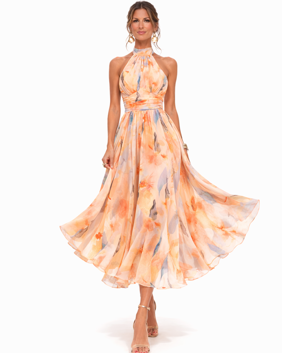 Miranda - Halter Neck Dress with Watercolour Print