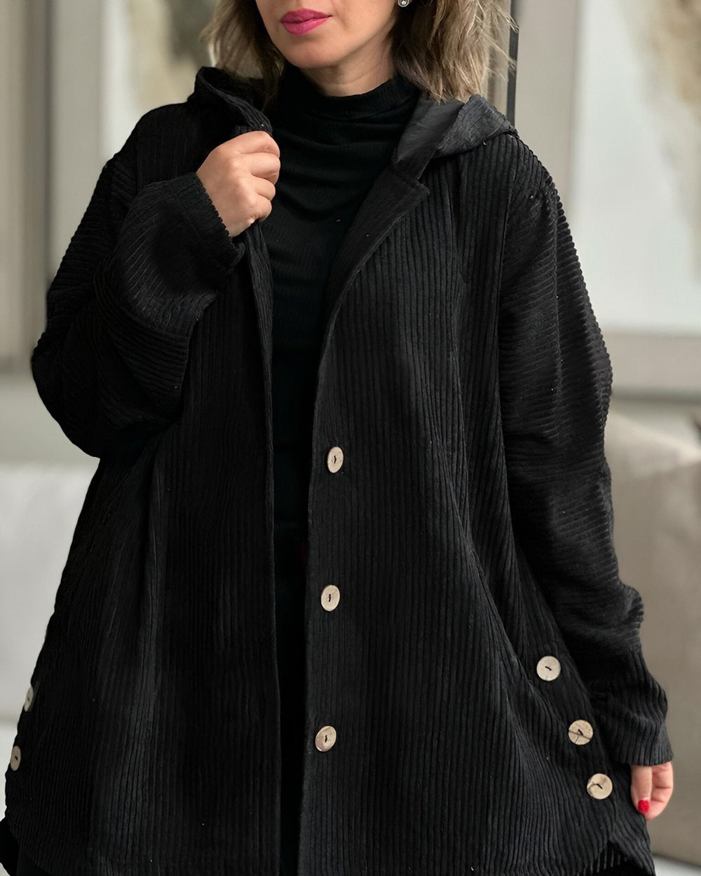 Abigail - Corduroy Hooded Cardigan