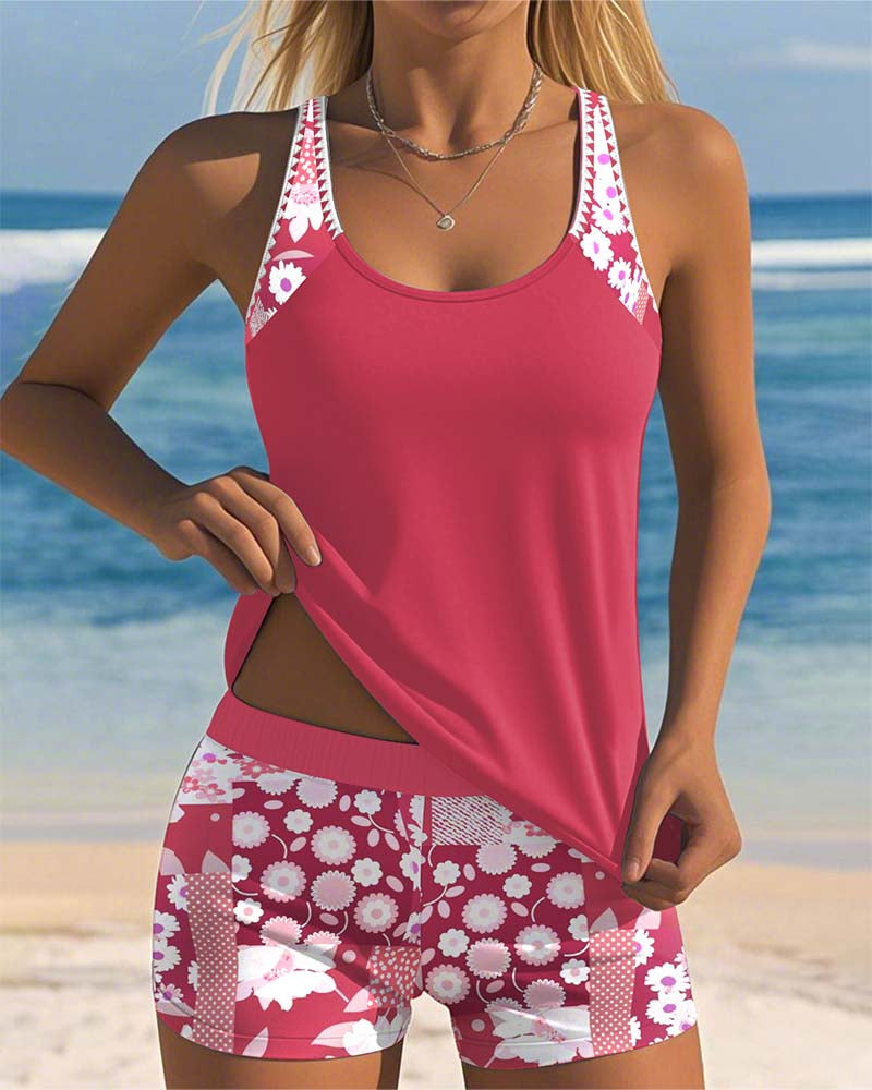 Leslie - Swimsuit Tank Top with Printed Boxer Set