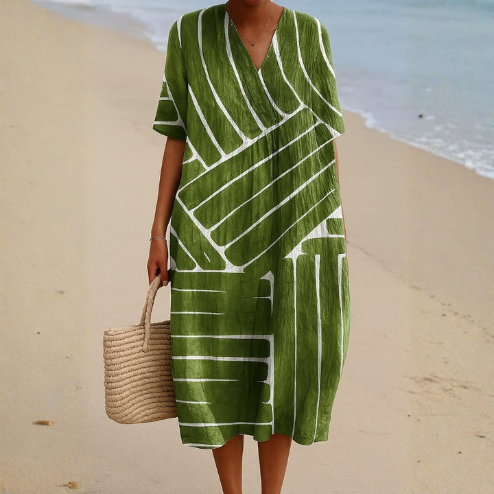 Brittany - Green Dress with Geometric Pattern