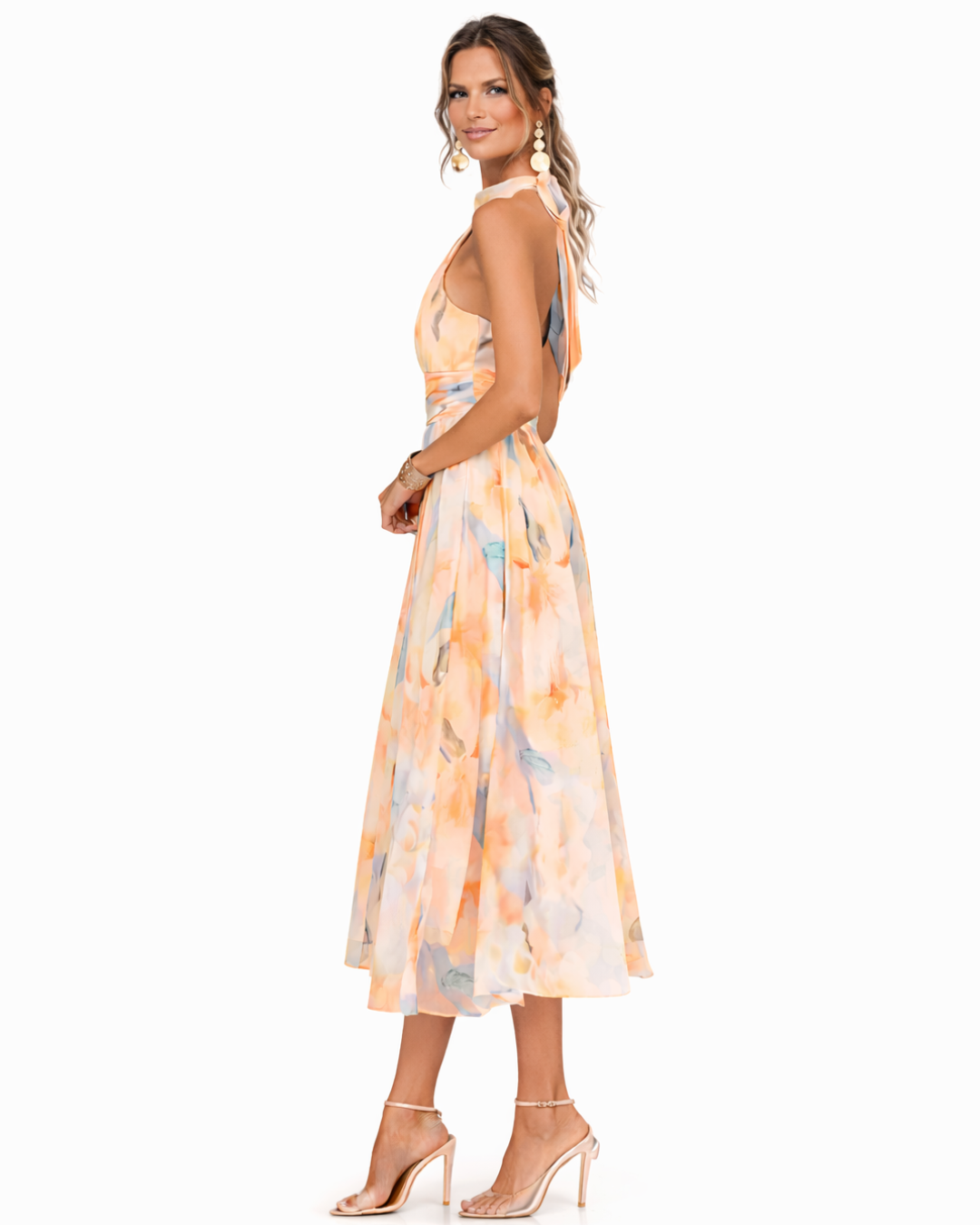 Miranda - Halter Neck Dress with Watercolour Print