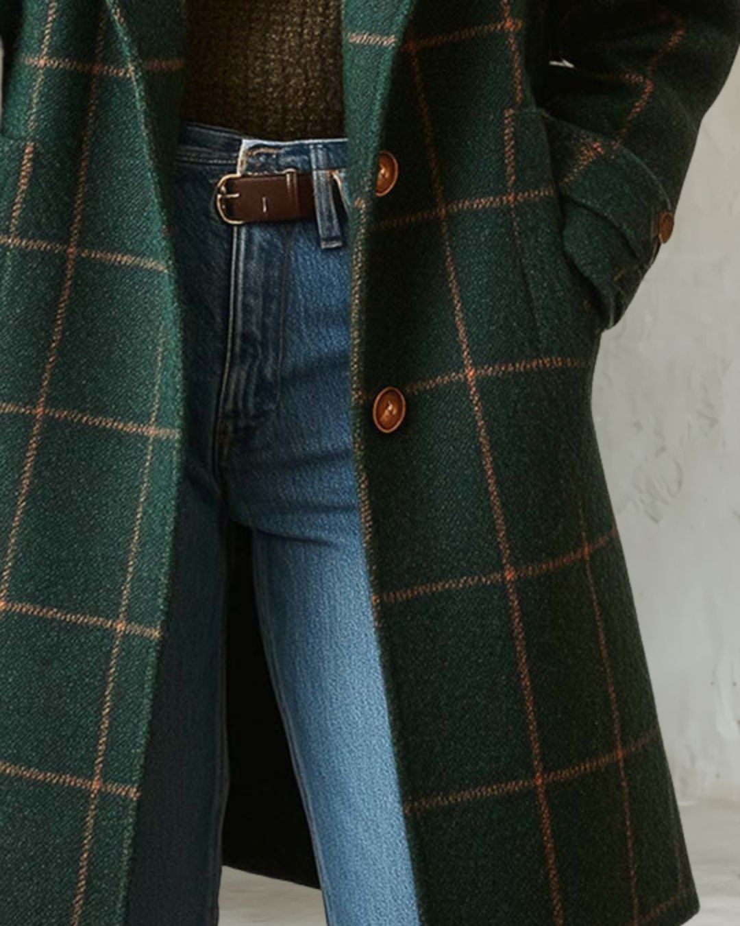 Natalia plaid tweed coat with lapel collar