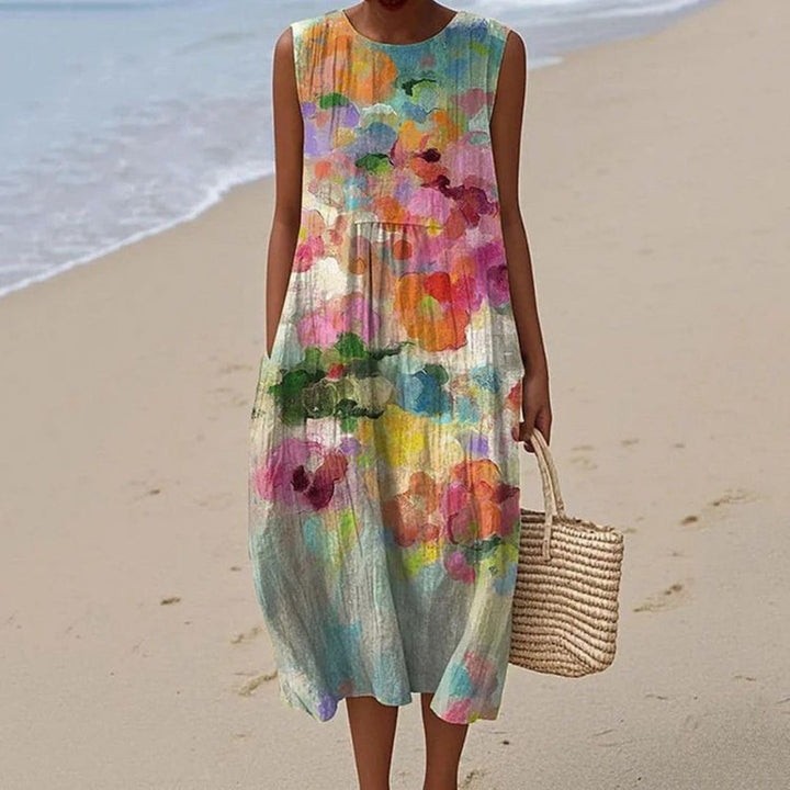 Alexis - Elegant Watercolour Effect Flowing Dress