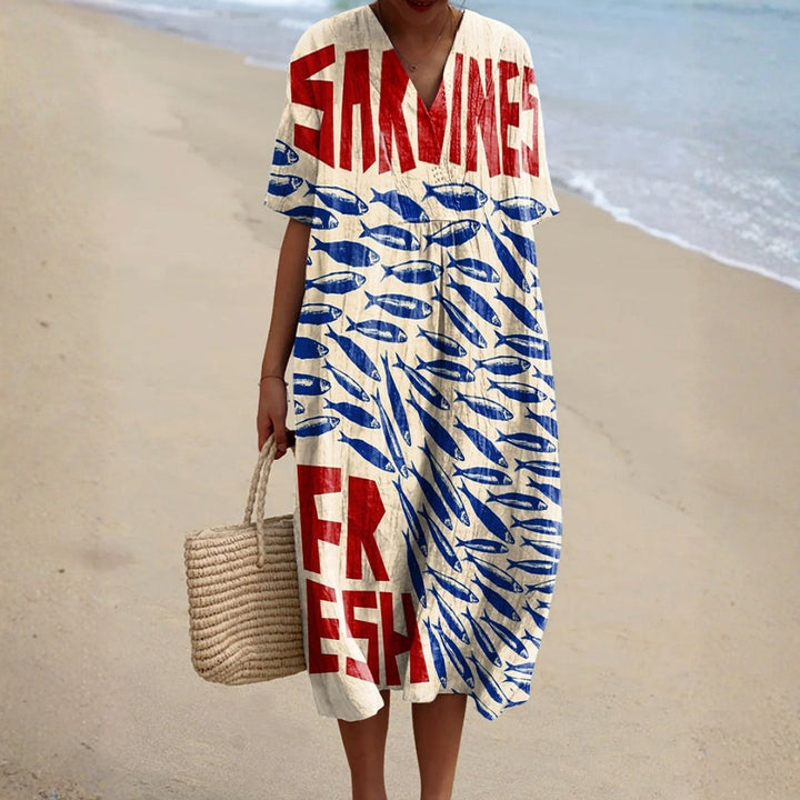 Catalina - Dress with Sardine Pattern
