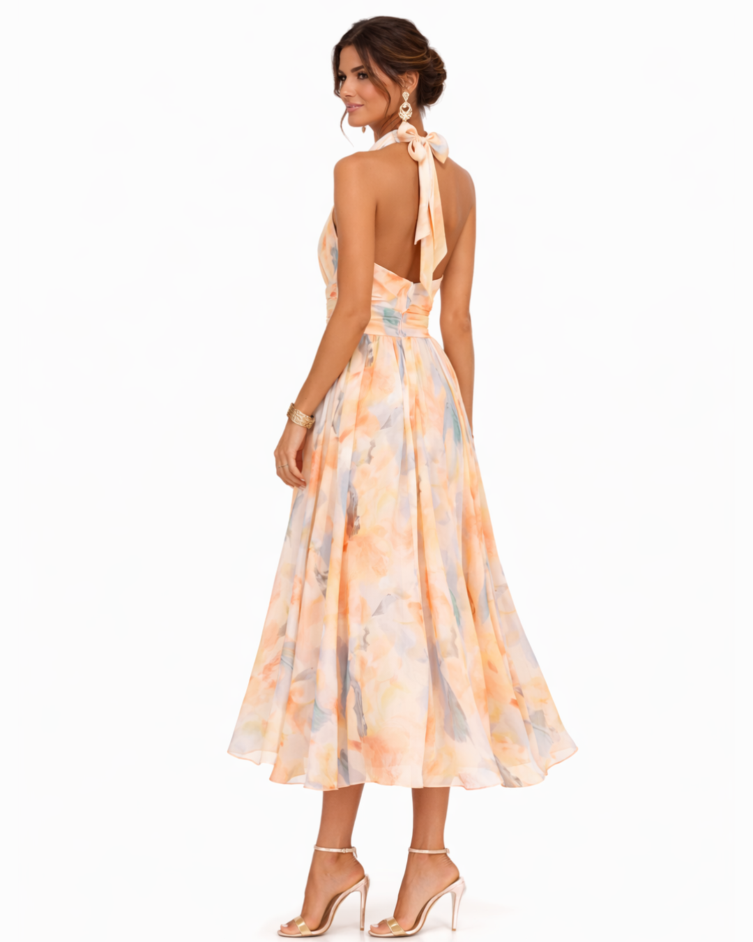 Miranda - Halter Neck Dress with Watercolour Print