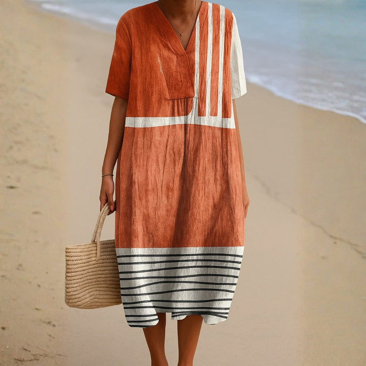 Jennifer - Terracotta Dress with Graphic Stripes
