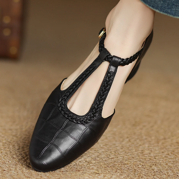 Greta – Classic Leather T-Strap Shoes with Braided Detail