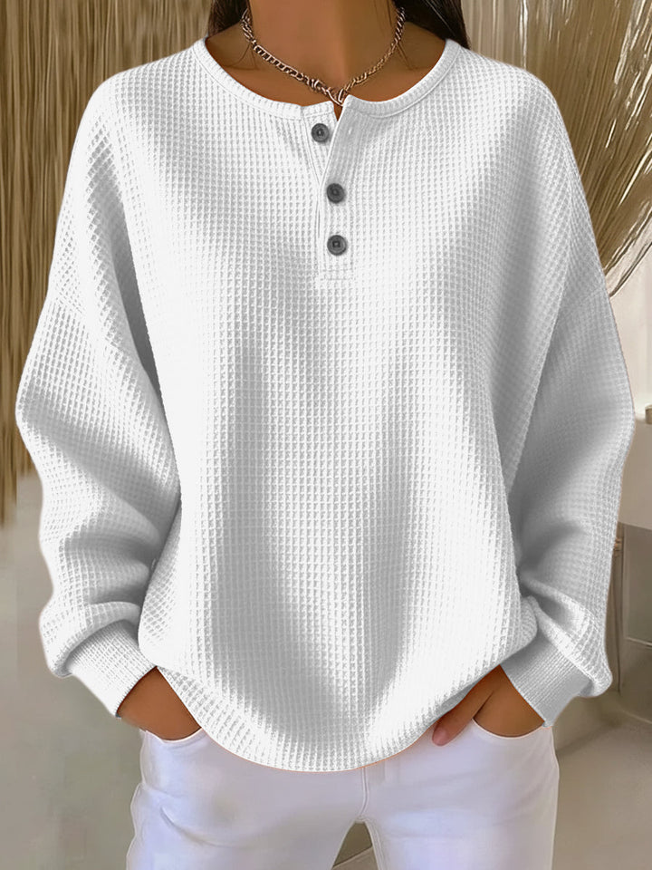 Nancy | Waffle Knit Henley Sweatshirt