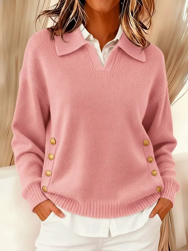 Barbara | Polo Collar Sweater with Gold Buttons
