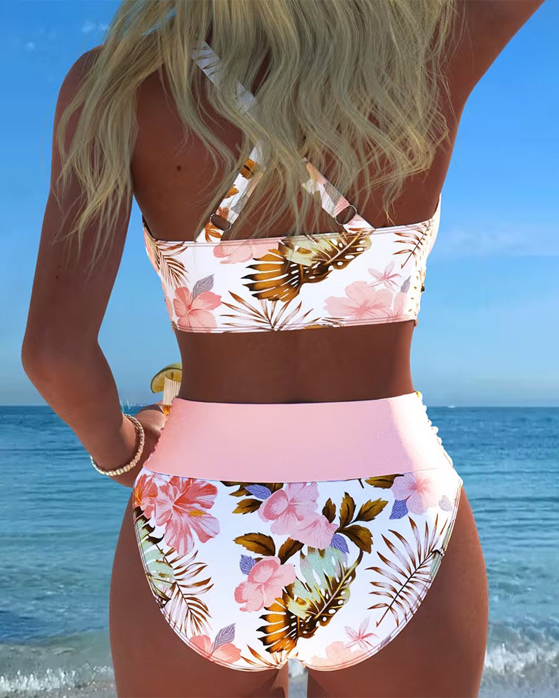 Freya - Bikini with Contrasting Floral Print and Slit