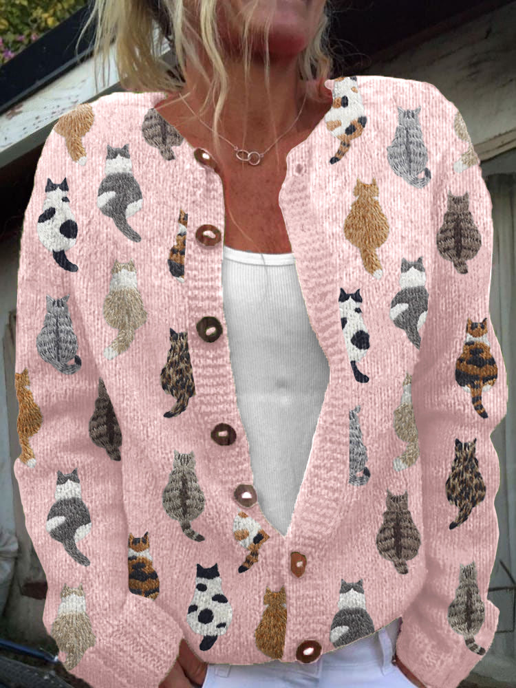 Audrey - Cozy Cat Print Cardigan