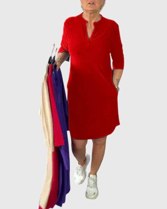 Alexandra - Solid V-Neck Dress
