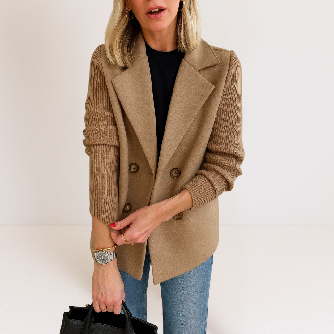 Marta - Elegant Coat with Knit Sleeves