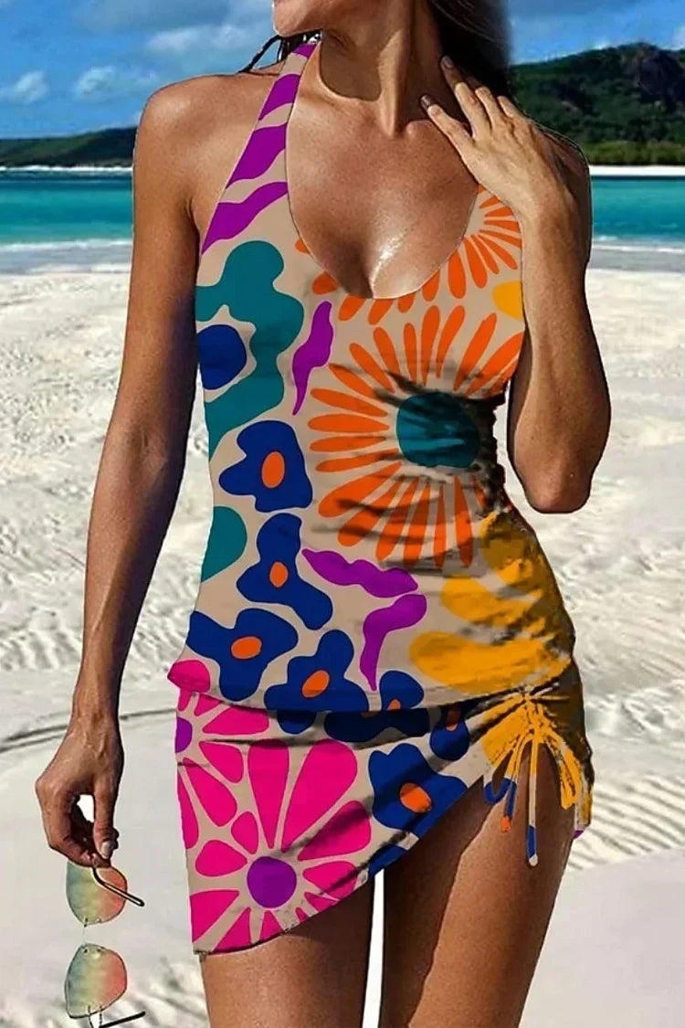 Aurora - Floral Graphic Tankini with Shorts, Tummy Control Effect