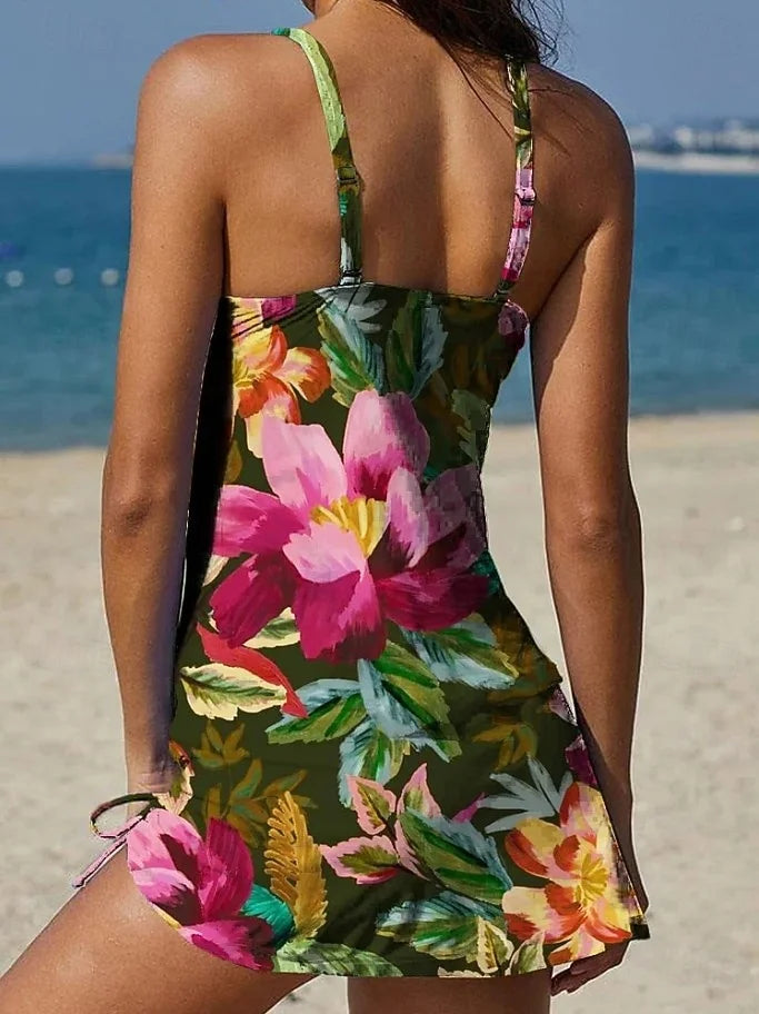 Aurora - Floral Graphic Tankini with Shorts, Tummy Control Effect