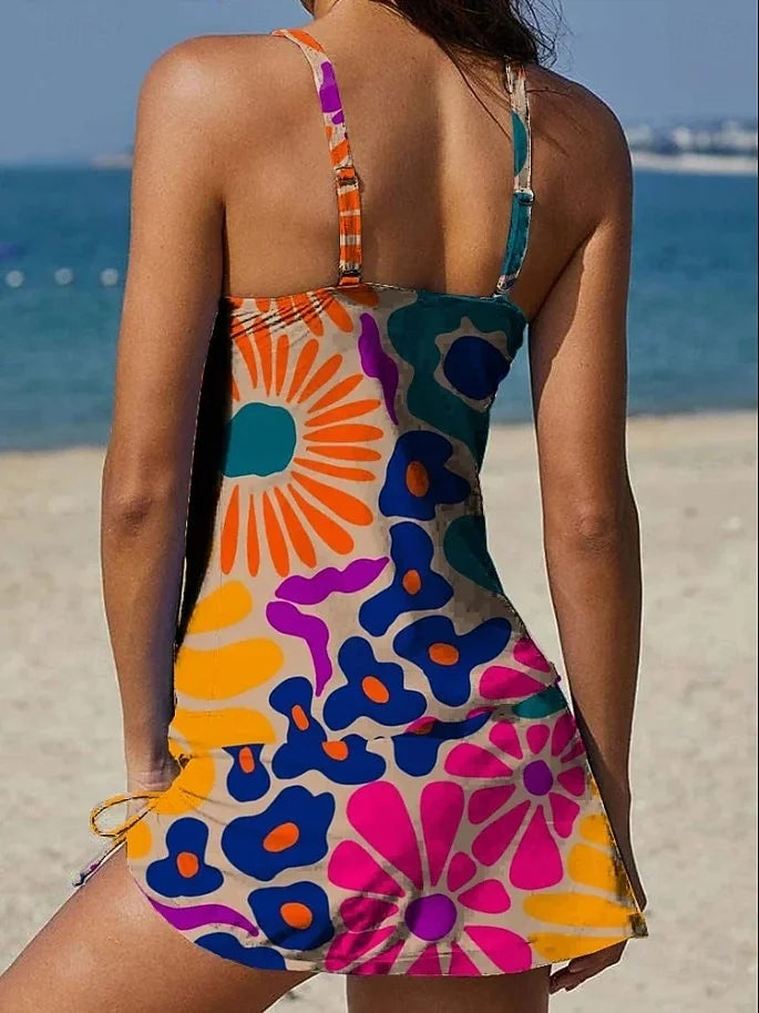 Aurora - Floral Graphic Tankini with Shorts, Tummy Control Effect