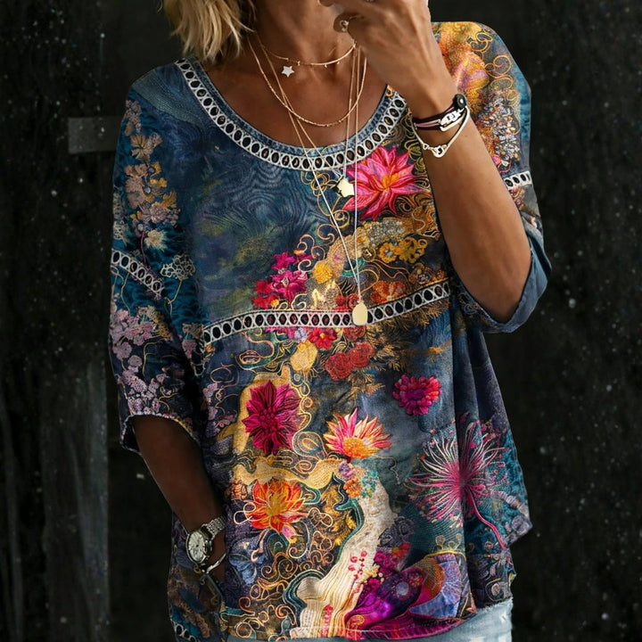 Hallie - Vintage Floral Denim Blouse
