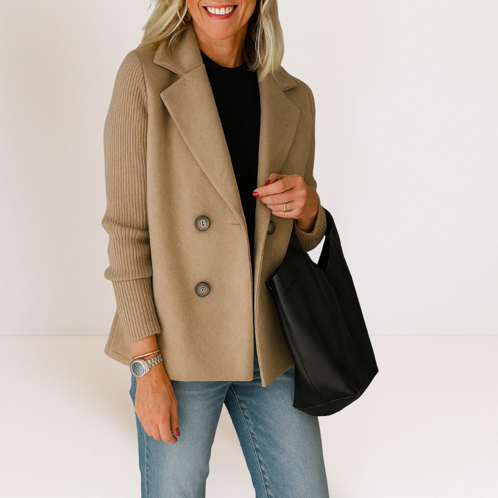 Marta - Elegant Coat with Knit Sleeves